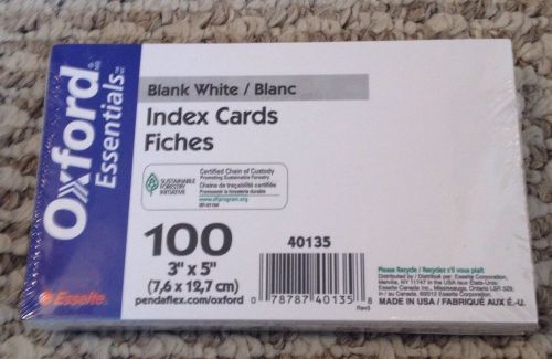 Oxford Essentials Blank White Index Cards 100 Pack NIP