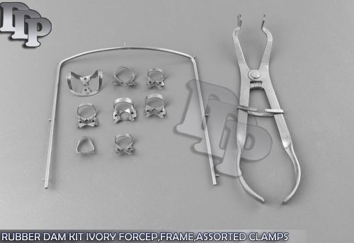Rubber dam kit ivory forcep,frame,assorted clamps endodontic set steel for sale