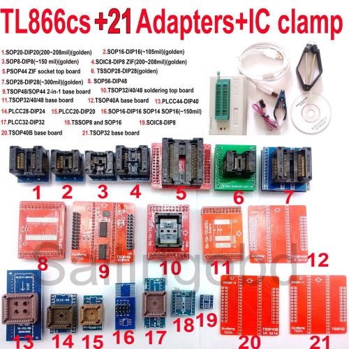 Tl866cs programmer 21 adapters ic clip tl866 bios plcc mcu eprom icsp programmer for sale