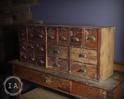 Vintage Industrial Wooden 17 Dovetail Drawer Cabinet Lock Box