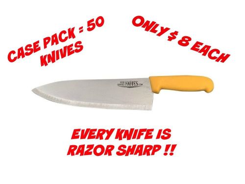 50 yellow chef knives 10” blade-yellow handle cook’s knives razor sharp bulk new for sale