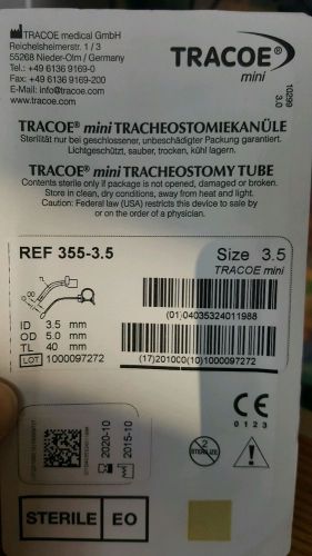Tracoe Mini 3.5/40m Neonatal/Pediatric Trach BRAND NEW Ref#355-3.5 (#2)