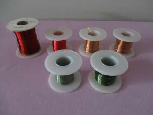 LOT OF 6 ASSORTED ENAMEL-COATED MAGNET WIRE RED GREEN COOPER COLORS PARTIALS