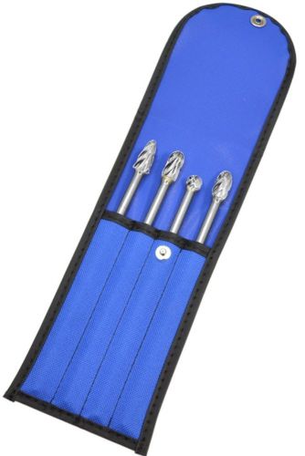 NEW 4 PIECE CARBIDE BUR SET ALUMINUM DOUBLE CUT 6 INCH EXTENDED SHANKS MADE IN T