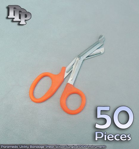 50 Paramedic Utility Bandage Shear Scissor 5.5&#034; Orange Handle Surgical Instrumen