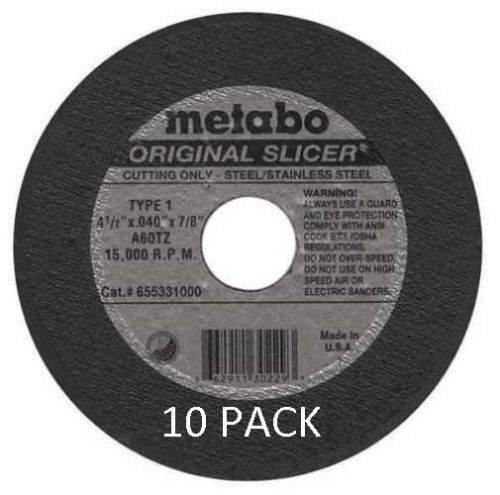 10 Pack Lot Metabo Slicer Cut Off Whl 4-1/2&#034; X .040 X 7/8&#034; A60TZ 55331 655331000