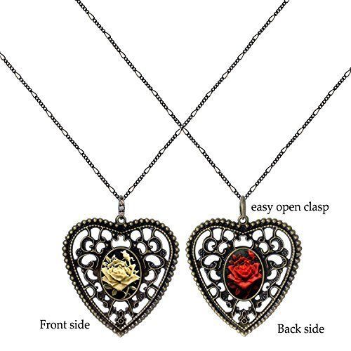Rose Necklace Both Side Jewelry Flower Big Size Pendant 2 Chain Velvet Pouch for