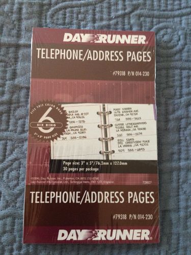 NWT Day Runner Telephone Address Pages Refill 30 Page Pack