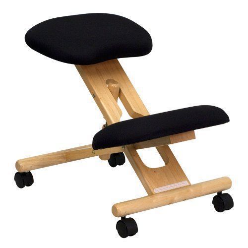 NEW! Flash Furniture  Mobile Wooden Ergonomic Kneeling Chair in Black Fabric