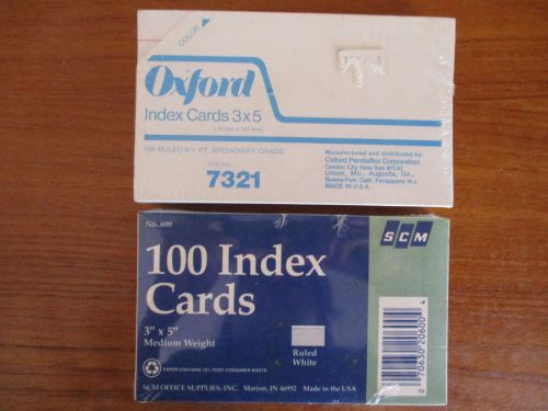 Oxford 3&#034; x 5&#034; Line Ruled White Index Cards SCM Lined Total of 200 NEW SEALED