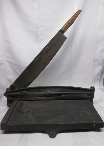 Vintage iron desktop paper cutter with wooden handle functional 24&#034; x 10&#034; for sale