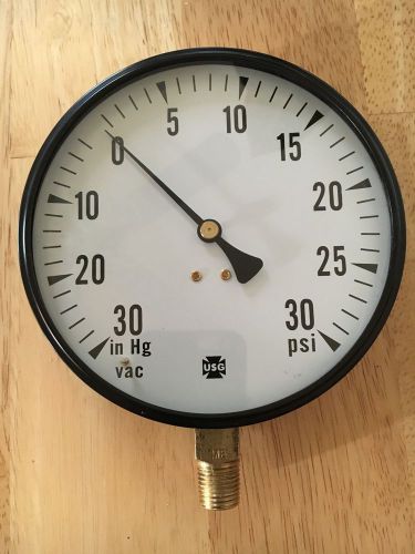 Usg in hg vac / psi pressure gauge, 30-0-30, 4 1/2&#034; face, excellent condition for sale