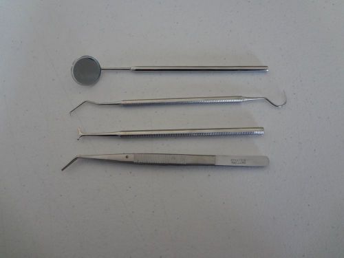 4 pieces pet dental cleaning tools scaler mirror tweezer ear forceps veterinary for sale