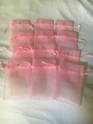 Set Of 12 Light Pink Organza Drawstring Bags