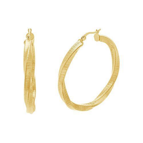 Gold Tone Stainless Steel Twisted and Textured Round Hoop 40mm Earring