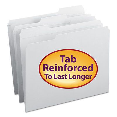 File Folders, 1/3 Cut, Reinforced Top Tab, Letter, White, 100/Box
