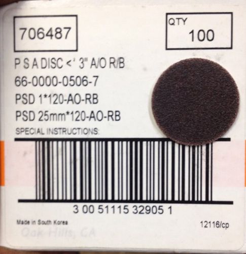 100pcs SA Standard Abrasives 1&#034; 120 Grit AO-RB PSA Stick On Sanding Discs 706487