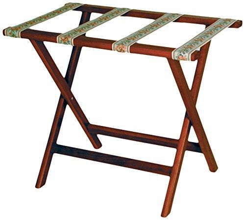 Wooden mallet deluxe straight leg luggage rack, mahogany, tapestry straps for sale