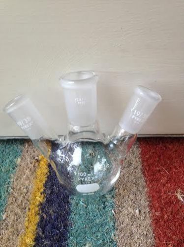 Corning pyrex glass 100 ml round bottom angled 3-neck boiling flask 24/40 19/38 for sale
