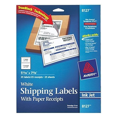 Avery inkjet shipping labels with paper receipts, 5.5 x 8.5 inch, white, pack of for sale