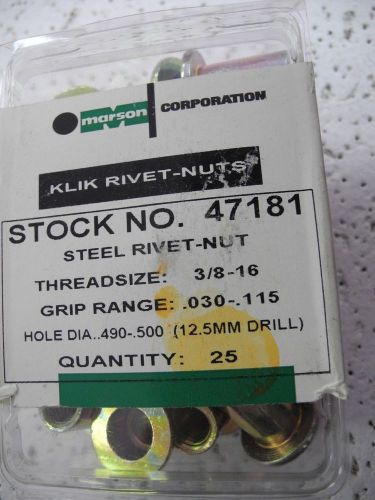 Marson corp klik steel rivet-nuts #47181, 3/8-16 thread .030-.115 grip pkg of 25 for sale