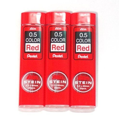Pentel Ain Stein pencil Lead Rifll 0.5mm, RED, X 3 Pack/total 60 Leads (Japan