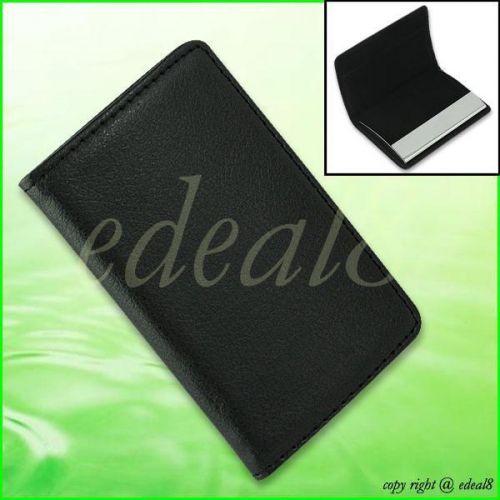 Faux leather magnetic name credit business card holder case wallet pouch black for sale