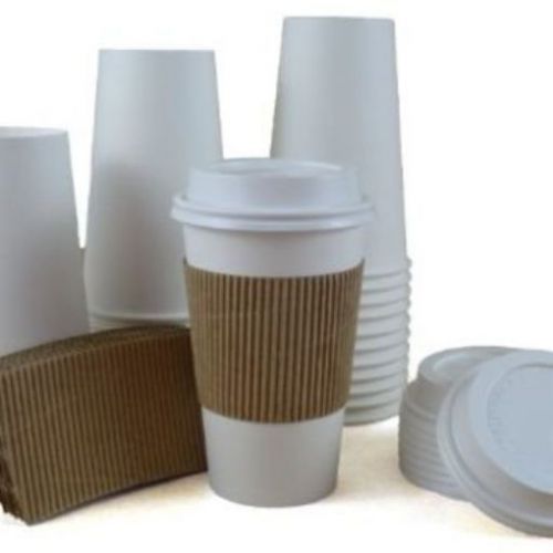 100 Paper Coffee Cup/Disposable Hot Cup 16 oz. WHITE with 100 Cappuccino Lids an
