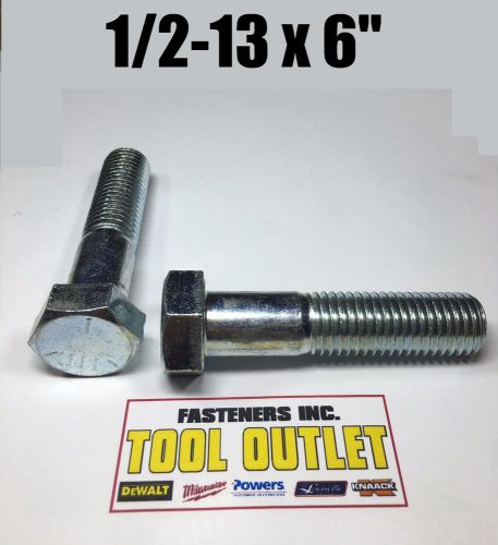 (Qty 100) 1/2-13 x 6&#034;  Hex Bolt Zinc Plated Grade 5 Cap Screw Partial Thread