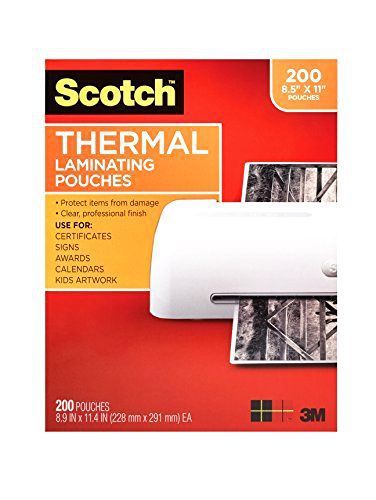 Scotch Thermal Laminating Pouches 8.9 x 11.4-Inches 3 mil thick 200-Pack (TP3...