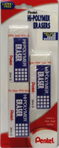 Pentel Hi-polymer Block Eraser, Large, 3-Pack, White