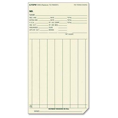 Tops TOPS Time Cards, Weekly, 1-Sided, Right Diagonal Corner, 3-13/16&#034; x 7&#034;,