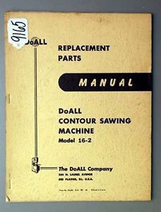 DoAll Parts Manual Contour Sawing Machine Model 16-2, Inv 9165