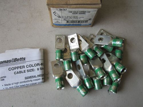 Box / 20 Thomas &amp; Betts 54147 Color Keyed Green Die 37 One Hole Copper Lugs NOS