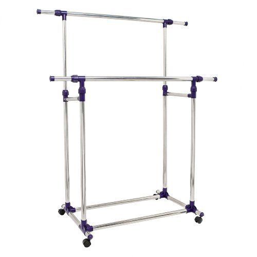 Clothes rolling racks heavy duty double bar adjustable steel garment rails new for sale