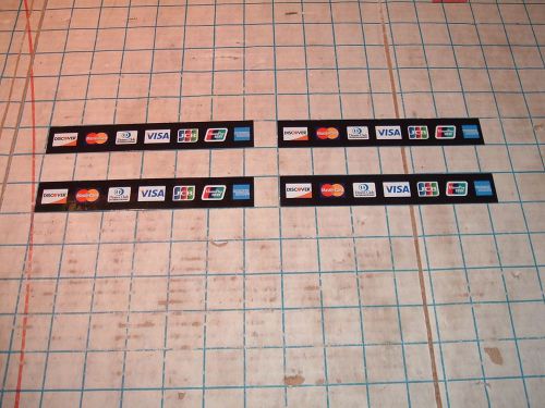 4 CREDIT CARD DECALS STICKERS 2-sided Visa MasterCard signs debit DISCOVER AMEX