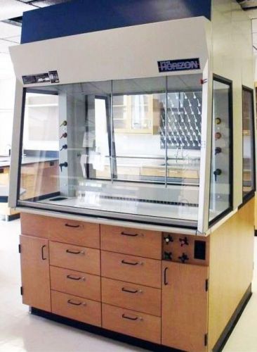 5&#039; thermo scientific / fisher hamilton horizon full view fume hood two sided (3) for sale