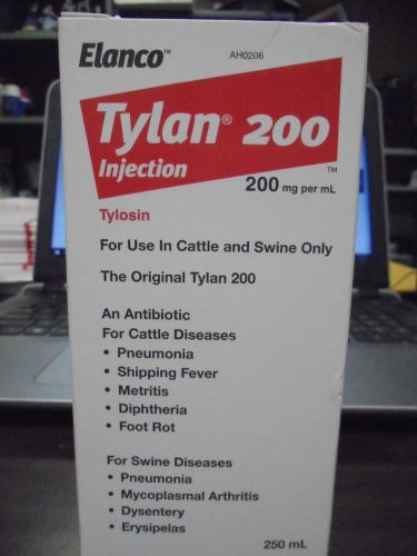 Elanco Tylan 200 Injection use on Cattle &amp; Swine only 250mg/ml NEW