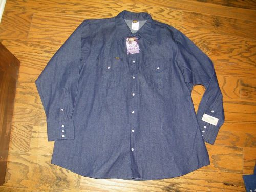 Men&#039;s Lapco 10OZ Heavy Duty Blue Denim Long Sleeve Work Shirt NWT Size 19 x 36