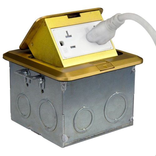 Topgreener  661243-C Square Pop-up Floor Box Outlet 20A Duplex Receptacle Brass