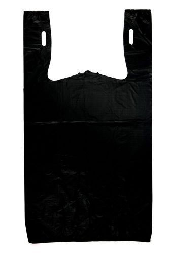Plastic Bag-Black Plain Embossed T-Shirt Bag 11.5&#034;x6.5&#034;x21.5&#034; 13 mic - 100 ba...