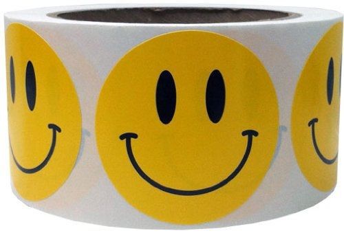 InStockLabels.com Yellow Smiley Face Happy Stickers 2&#034; Inch Round Circle Teacher