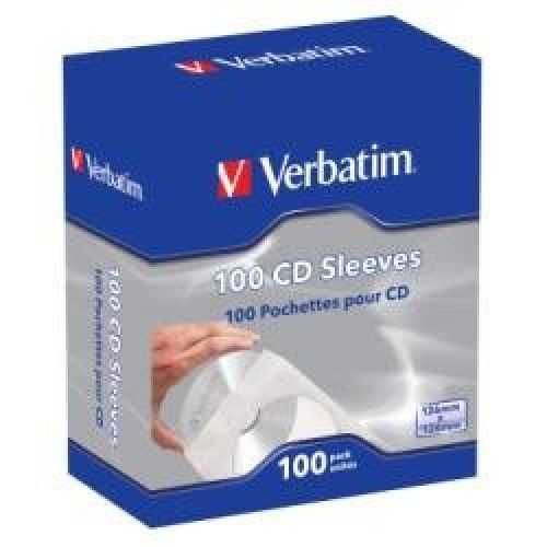 Verbatim CD/DVD Paper Sleeves with Clear Window - 100 Pack 49976