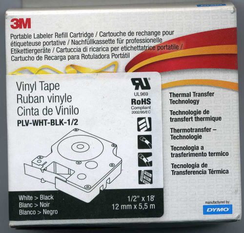 New 3m portable labeler refill cartridge plv-wht-blk-1/2 black w/ white font 18&#039; for sale