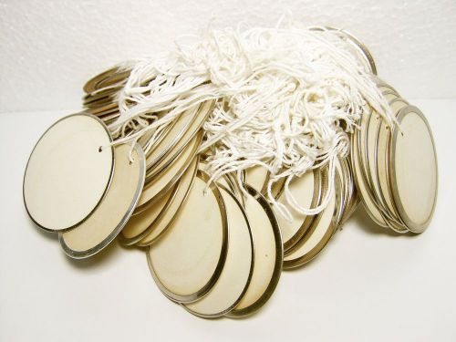 (38) Vintage 1960s White Chrome 2&#034; Round Price Label Tags Hanging Tie String