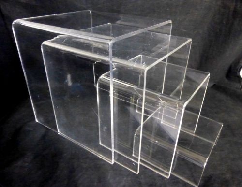 Lot of 4 clear square acrylic  5, 6, 8, 9&#034; width display risers stands - used for sale
