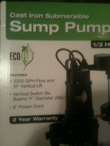 New eco flo products 1/3 hp submersible cast iron sump pump model ecd33v for sale