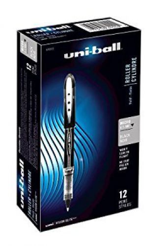 Uni-Ball Uni-Ball Elite Rollerball Stick Pens, Micro Point, Black Ink, 12-Count