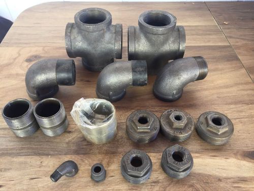 Lot of various black iron pipe fittings plumbing cross tee and more for sale