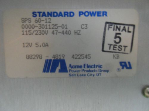 (H3-5) 1 USED STANDARD POWER SPS6012 POWER SUPPLY 12VDC 5AMP